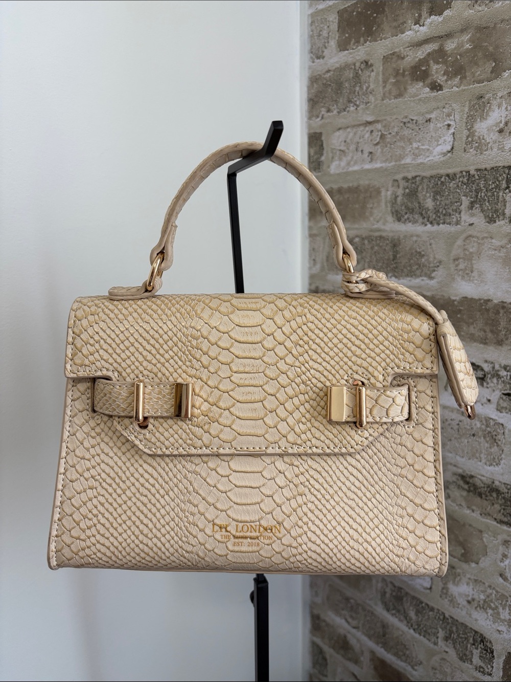 LTL London Cream Python-Embossed Top Handle Bag